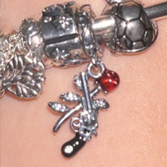 Sterling Silver Rose & Gun Charm dangle charm that fits all Pandora bracelets - Picture 4 of 4